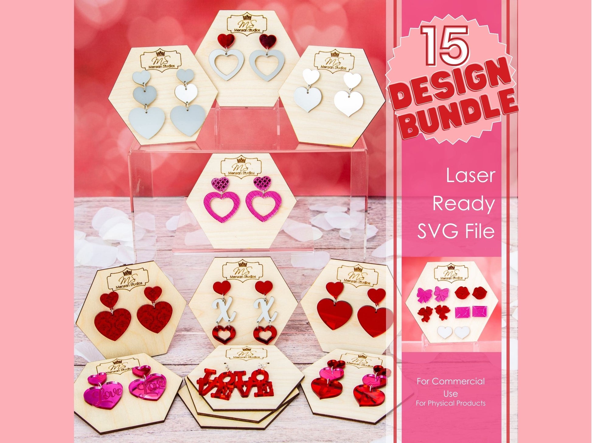 XL Valentine Earring SVG Bundle, Laser Cut File, Valentine Earrings, Valentine Earrings, Heart Earring Svg, Earrings SvG, Valentine Gift