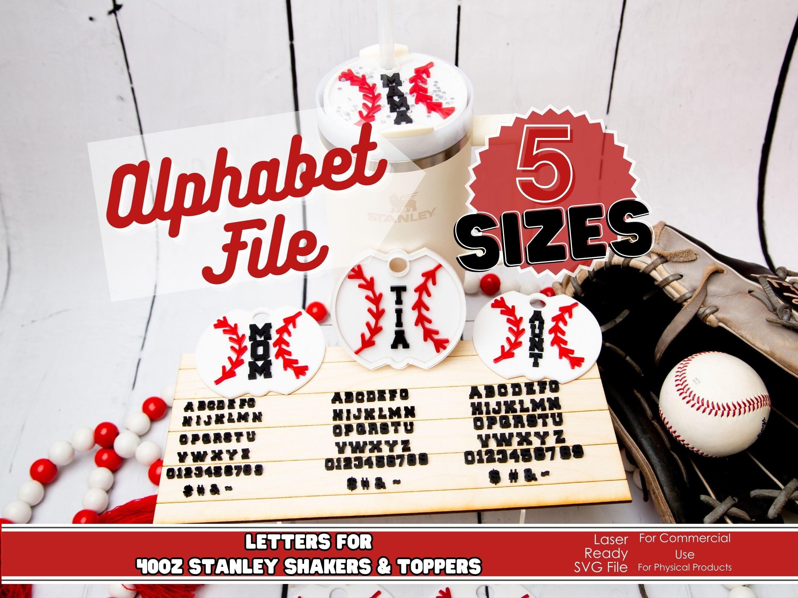 Letters for Baseball Shaker Topper for 40oz Stanley Quencher
