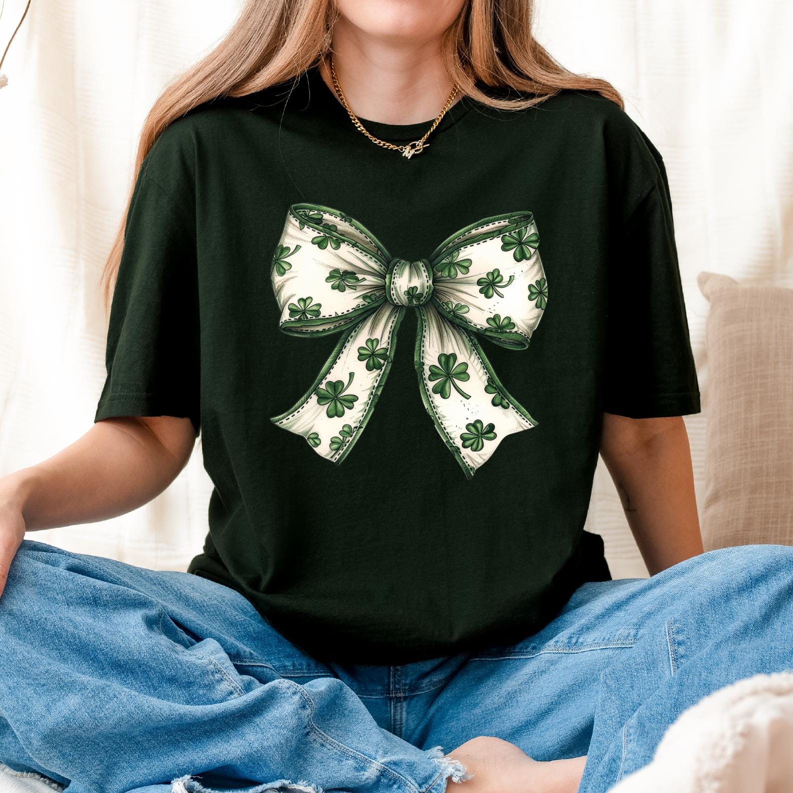 Lucky Shamrock PNG, Coquette St Patrick's Day Design (Digital Download)