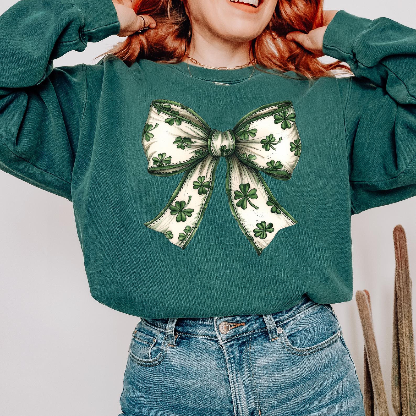 Lucky Shamrock PNG, Coquette St Patrick's Day Design (Digital Download)